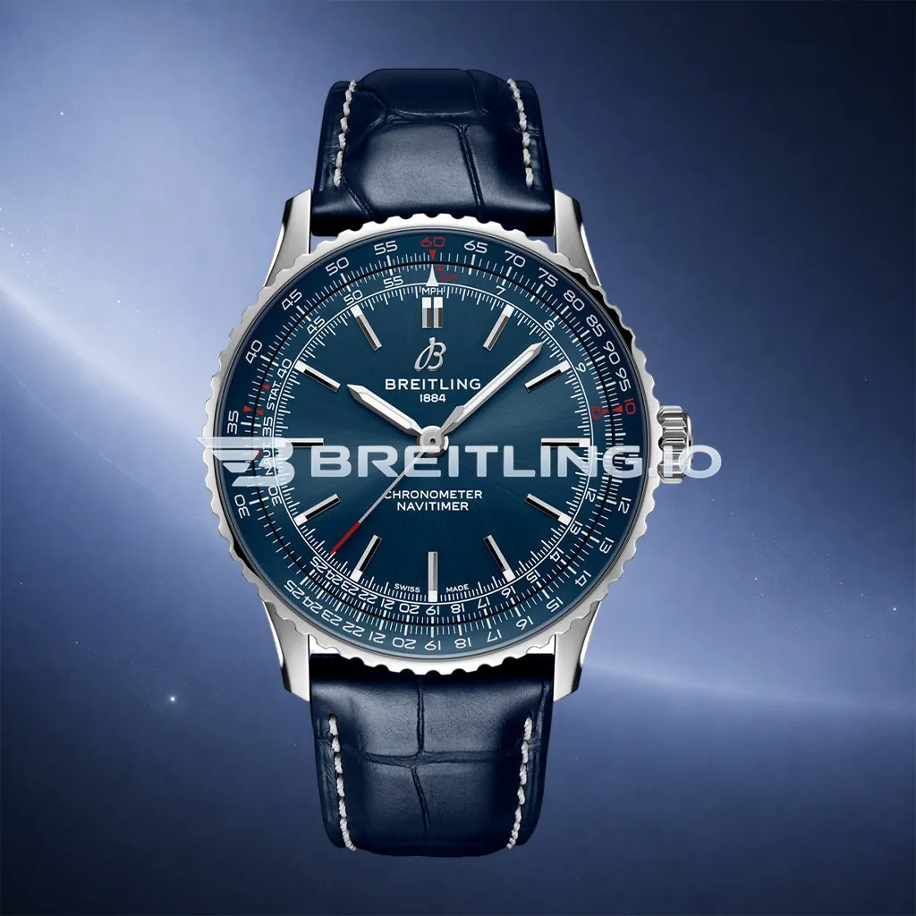 Breitling Navitimer A17329161C1P1 41mm Deep Blue Dial Polished Rotating Bezel Blue Leather Strap Replica First Image