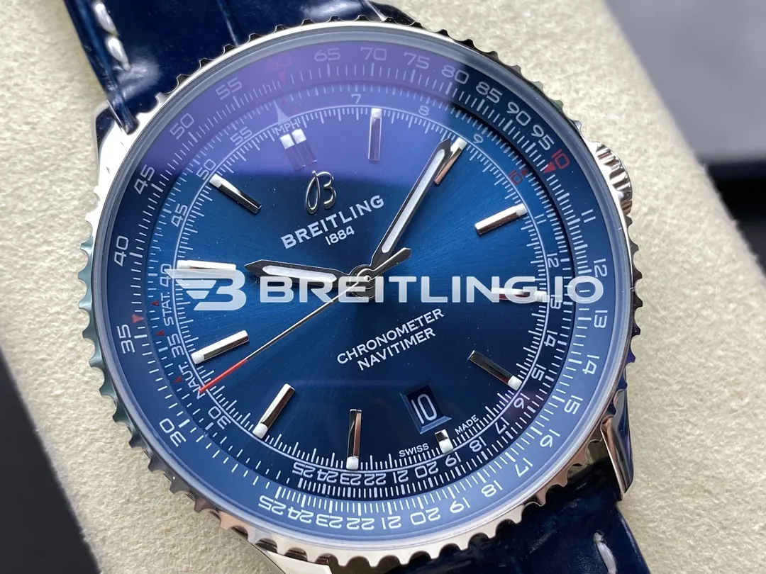 Breitling Navitimer A17329161C1P1 41mm Deep Blue Dial Polished Rotating Bezel Blue Leather Strap Replica Dial Detail 1