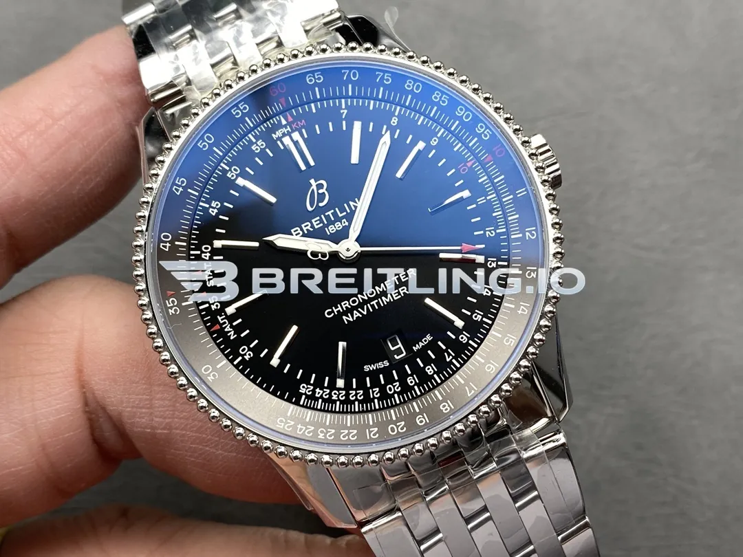 Breitling Navitimer A17325241B1A1 41mm Black Dial Silver Beaded Bezel Stainless Steel Bracelet Super Clone Dial Detail 1
