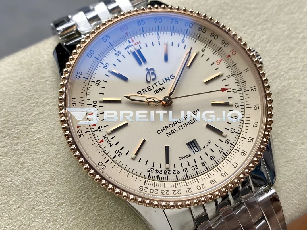 Breitling Navitimer U17326211G1A1 41mm White Dial 18K Rose Gold Beaded Bezel Two-Tone Steel Super Clone Dial Detail 1