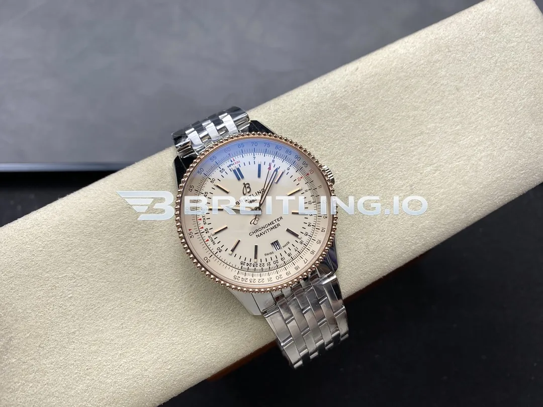 Breitling Navitimer U17326211G1A1 41mm White Dial 18K Rose Gold Beaded Bezel Two-Tone Steel Super Clone Side View 1