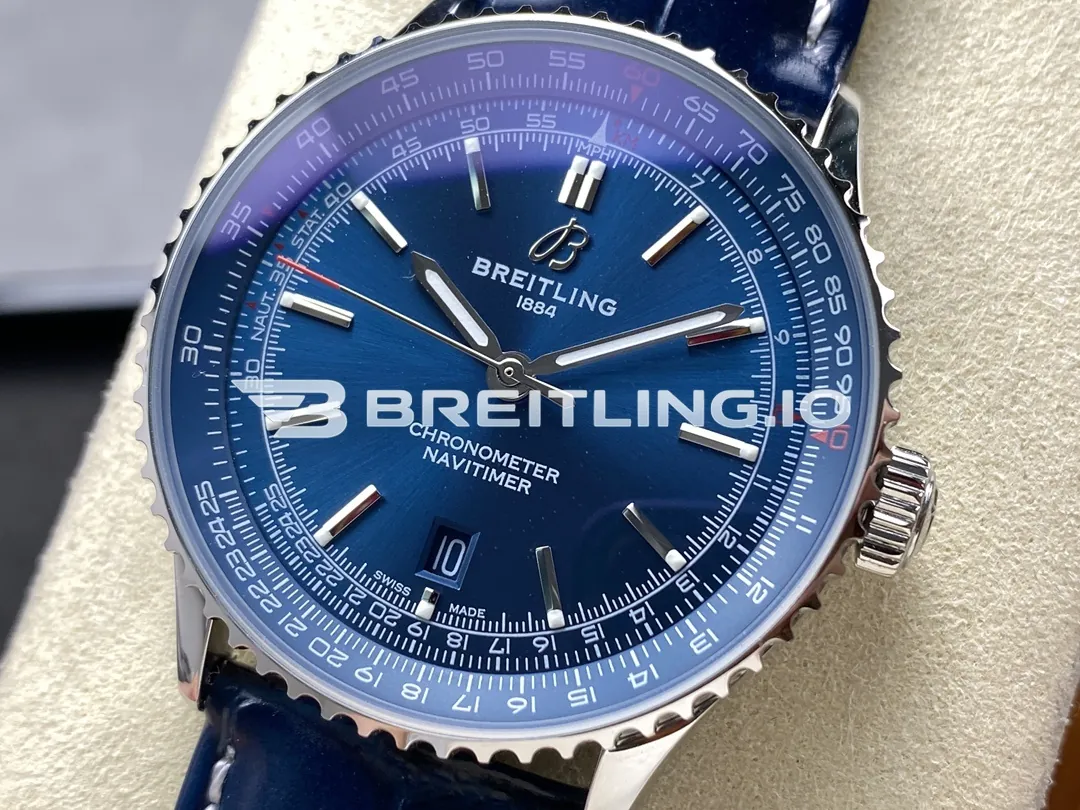 Breitling Navitimer A17329161C1P1 41mm Deep Blue Dial Polished Rotating Bezel Blue Leather Strap Replica Dial Detail 2