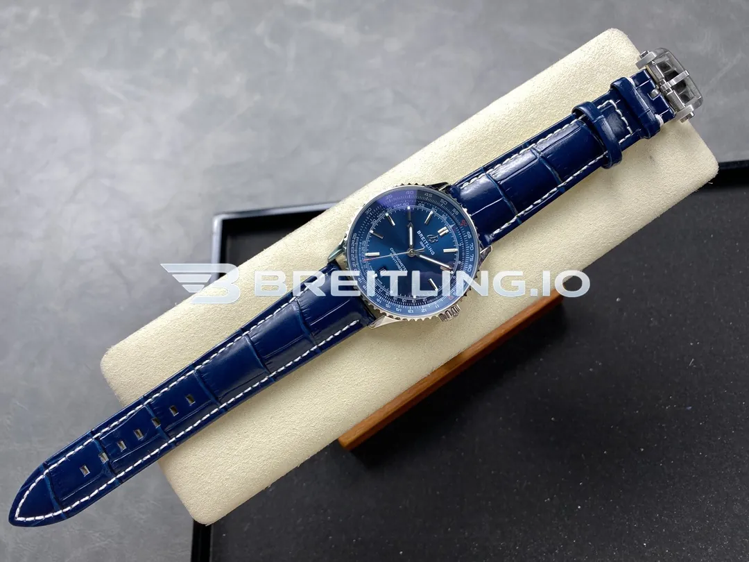Breitling Navitimer A17329161C1P1 41mm Deep Blue Dial Polished Rotating Bezel Blue Leather Strap Replica Side View