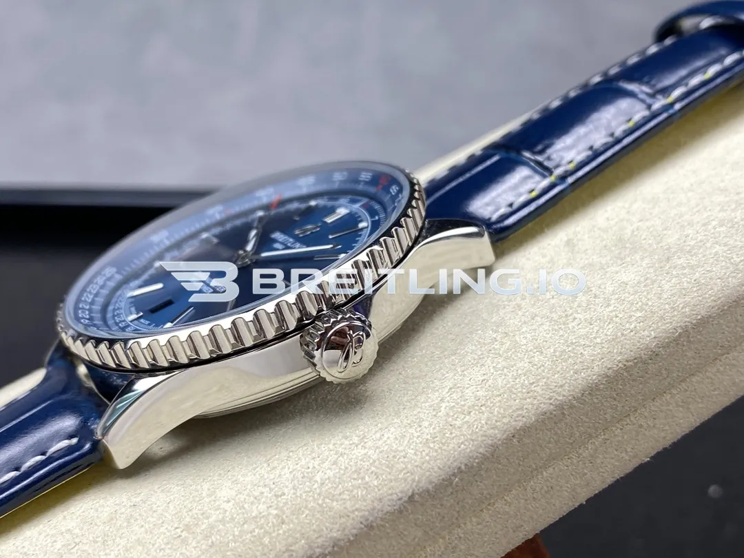 Breitling Navitimer A17329161C1P1 41mm Deep Blue Dial Polished Rotating Bezel Blue Leather Strap Replica Right View