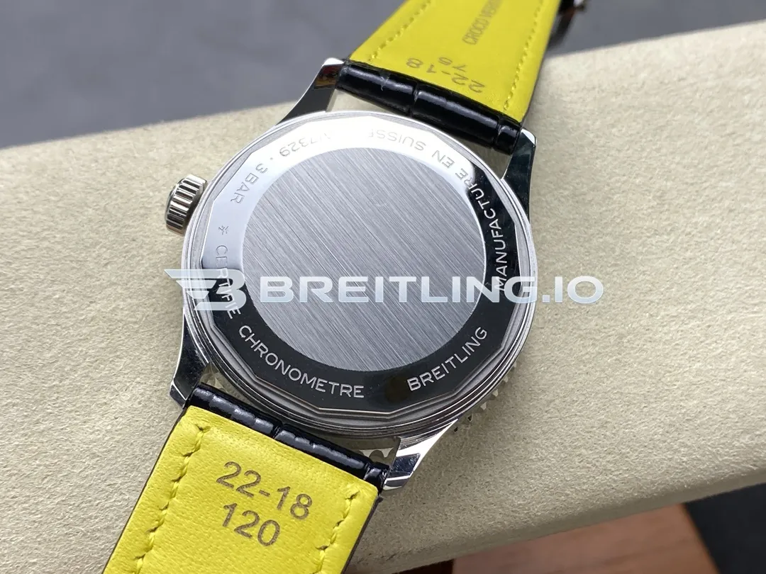 Breitling Navitimer A17329371L1P1 41mm Green Dial Polished Rotating Bezel Black Leather Strap Replica Back View