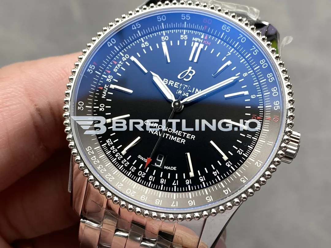 Breitling Navitimer A17325241B1A1 41mm Black Dial Silver Beaded Bezel Stainless Steel Bracelet Super Clone Dial Detail 3