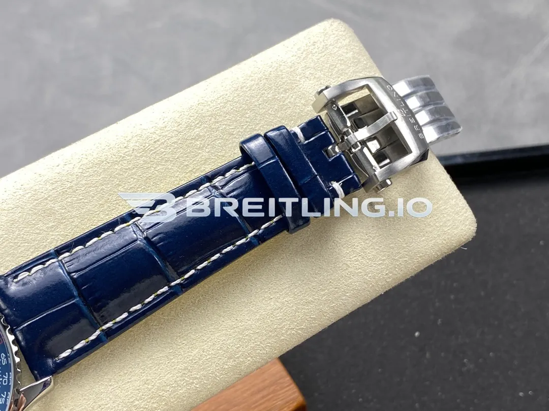 Breitling Navitimer A17329161C1P1 41mm Deep Blue Dial Polished Rotating Bezel Blue Leather Strap Replica Strap And Clasp