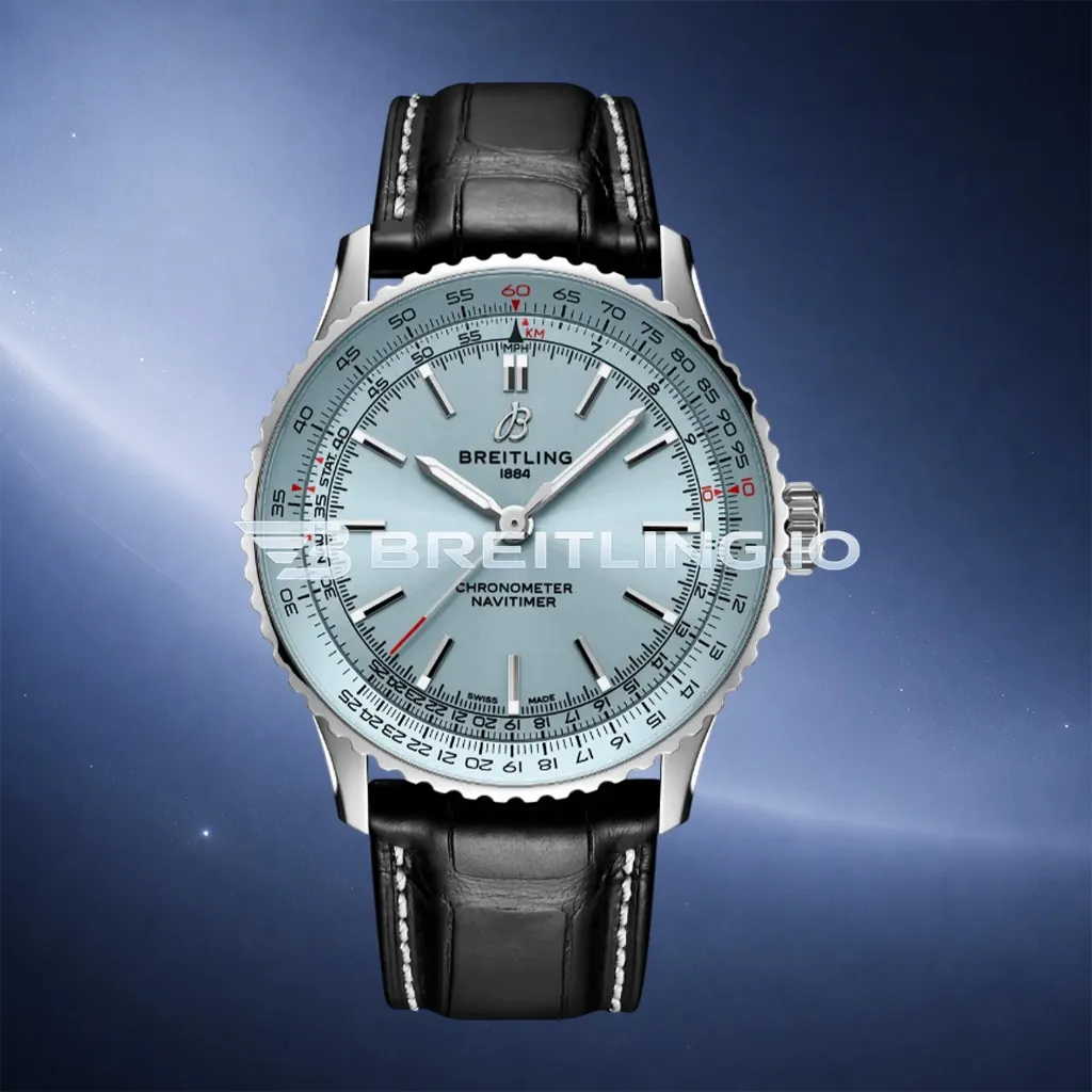 Breitling Navitimer A17329171C1P1 41mm Ice Blue Dial Polished Rotating Bezel Black Leather Strap Replica First Image