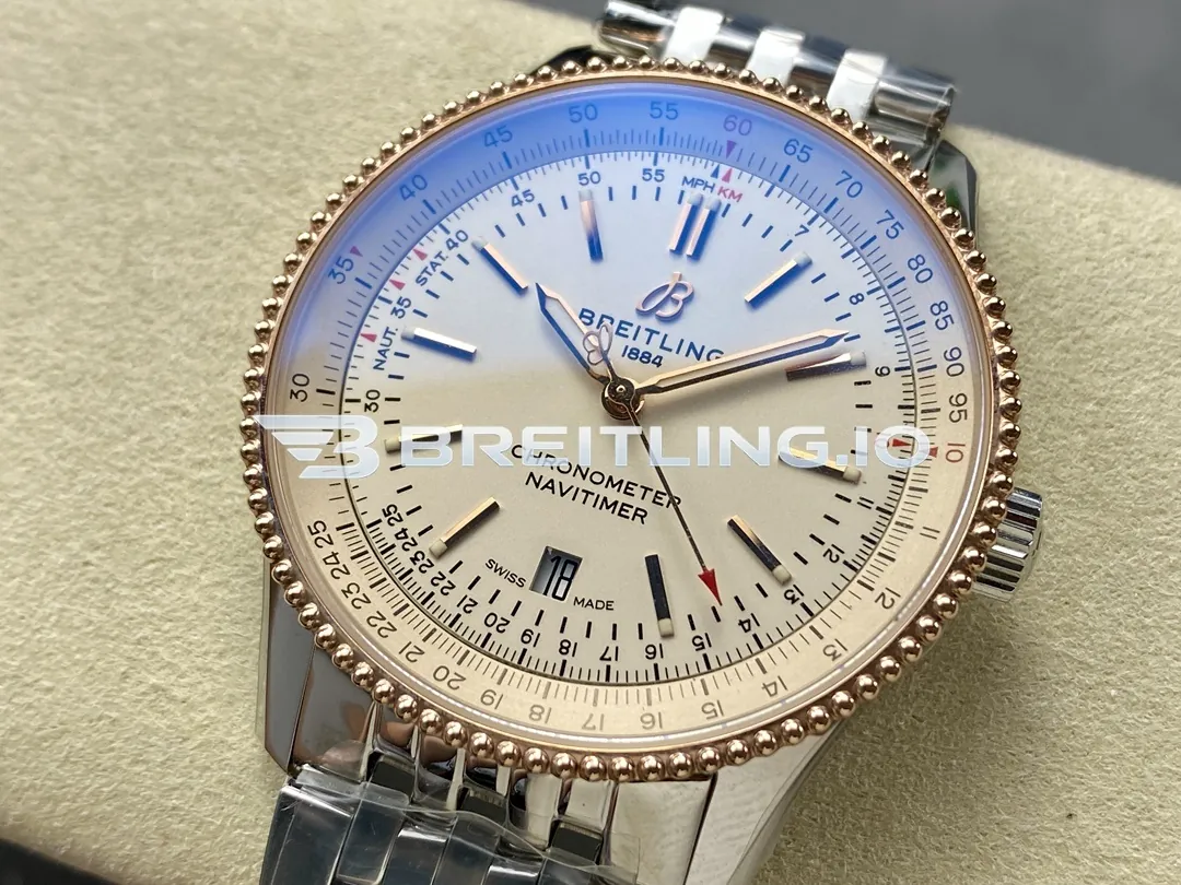 Breitling Navitimer U17326211G1A1 41mm White Dial 18K Rose Gold Beaded Bezel Two-Tone Steel Super Clone Dial Detail 2