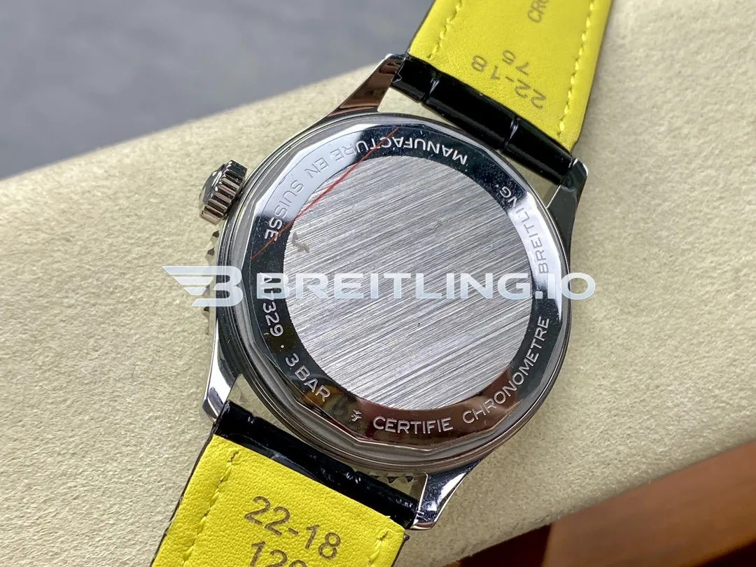 Breitling Navitimer A17329171C1P1 41mm Ice Blue Dial Polished Rotating Bezel Black Leather Strap Replica Back View