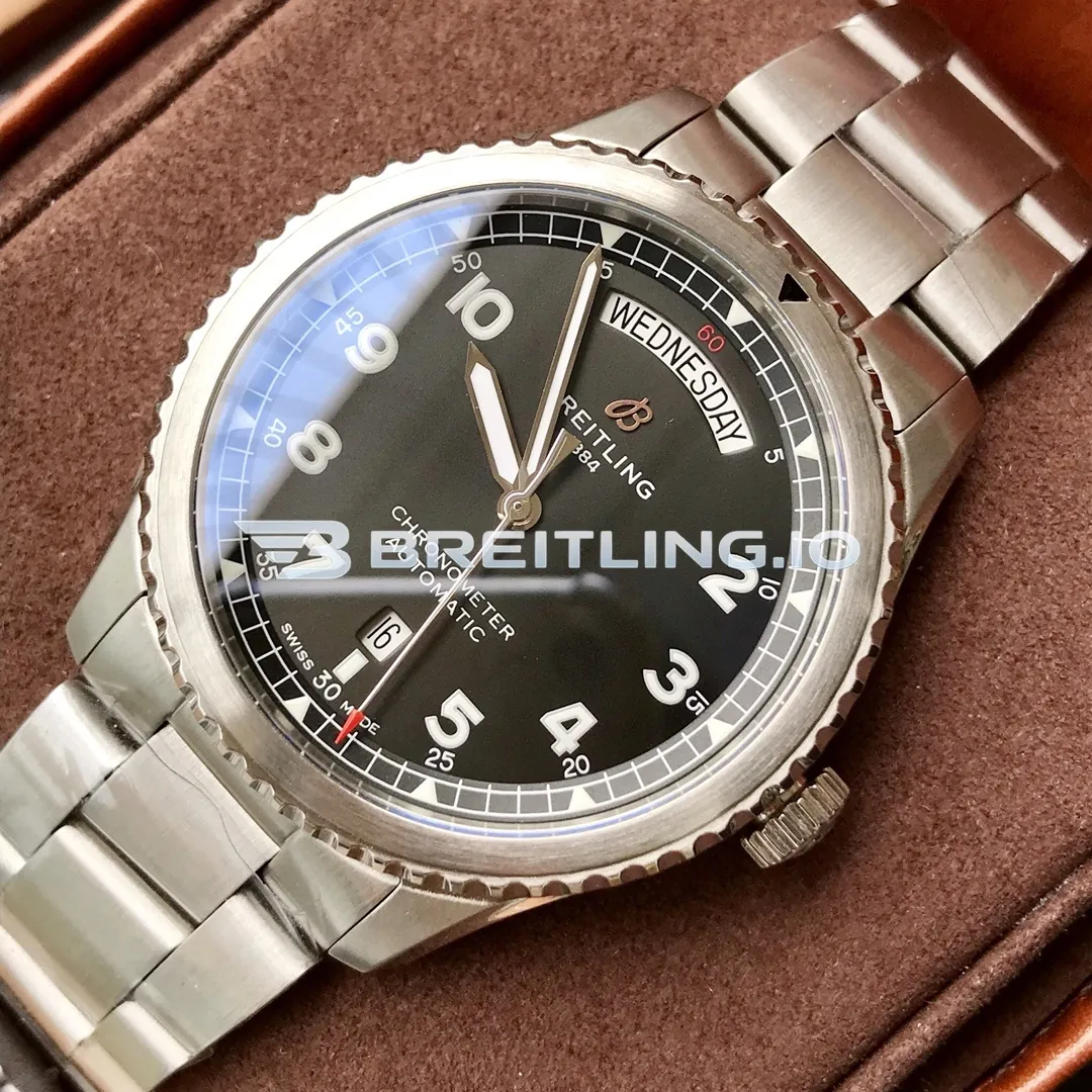 Breitling Navitimer A45330101B1A1 41mm Black Sunburst Dial Brushed Stainless Steel Case Day-Date Replica Front View