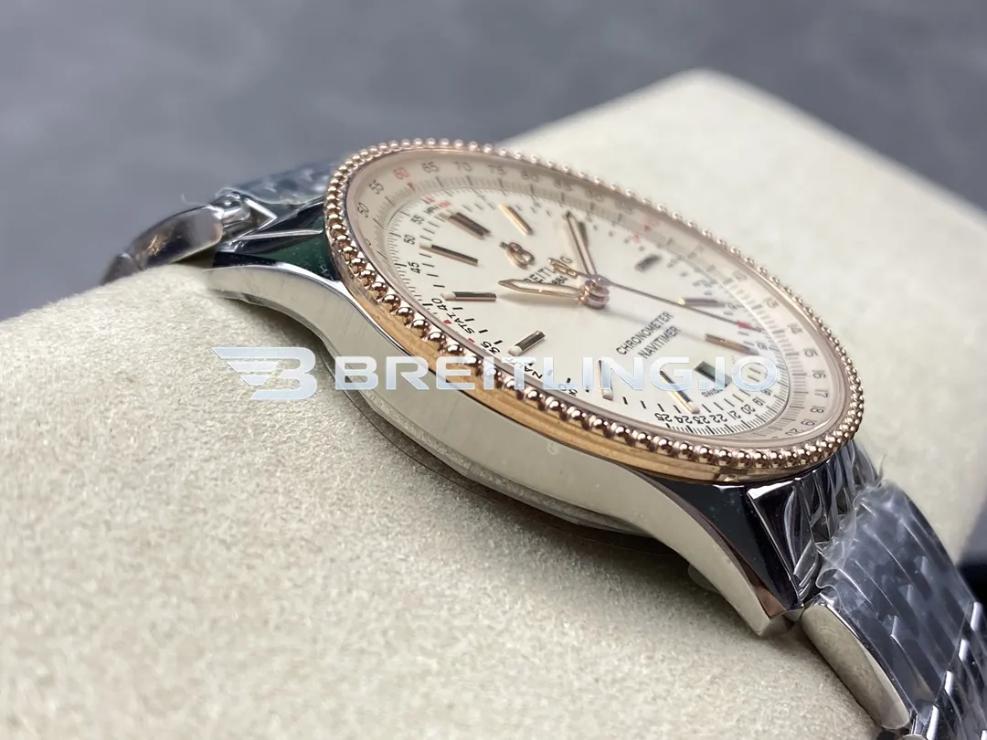 Breitling Navitimer U17326211G1A1 41mm White Dial 18K Rose Gold Beaded Bezel Two-Tone Steel Super Clone Left View