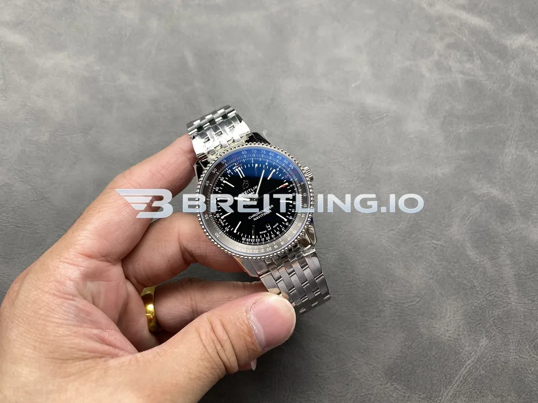 Breitling Navitimer A17325241B1A1 41mm Black Dial Silver Beaded Bezel Stainless Steel Bracelet Super Clone Side View
