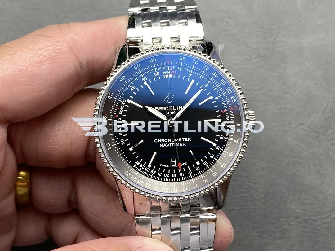 Breitling Navitimer A17325241B1A1 41mm Black Dial Silver Beaded Bezel Stainless Steel Bracelet Super Clone Front View