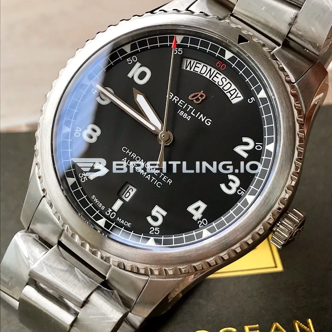 Breitling Navitimer A45330101B1A1 41mm Black Sunburst Dial Brushed Stainless Steel Case Day-Date Replica Dial Detail
