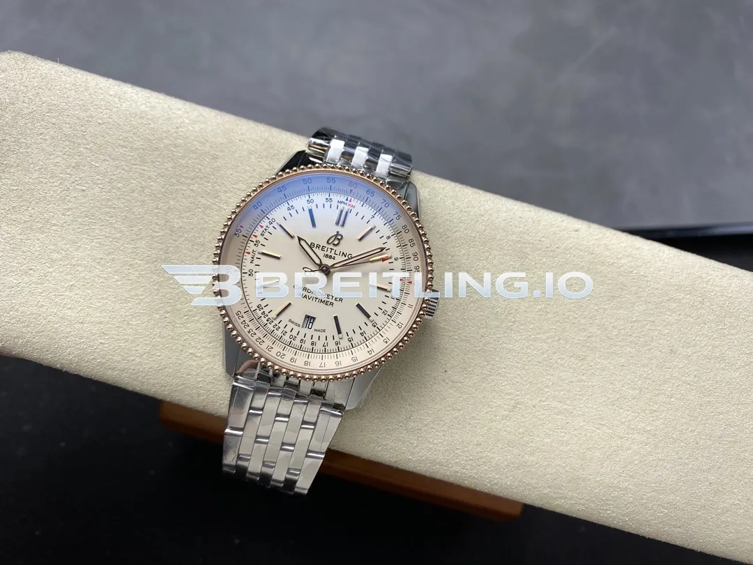 Breitling Navitimer U17326211G1A1 41mm White Dial 18K Rose Gold Beaded Bezel Two-Tone Steel Super Clone Side View 2