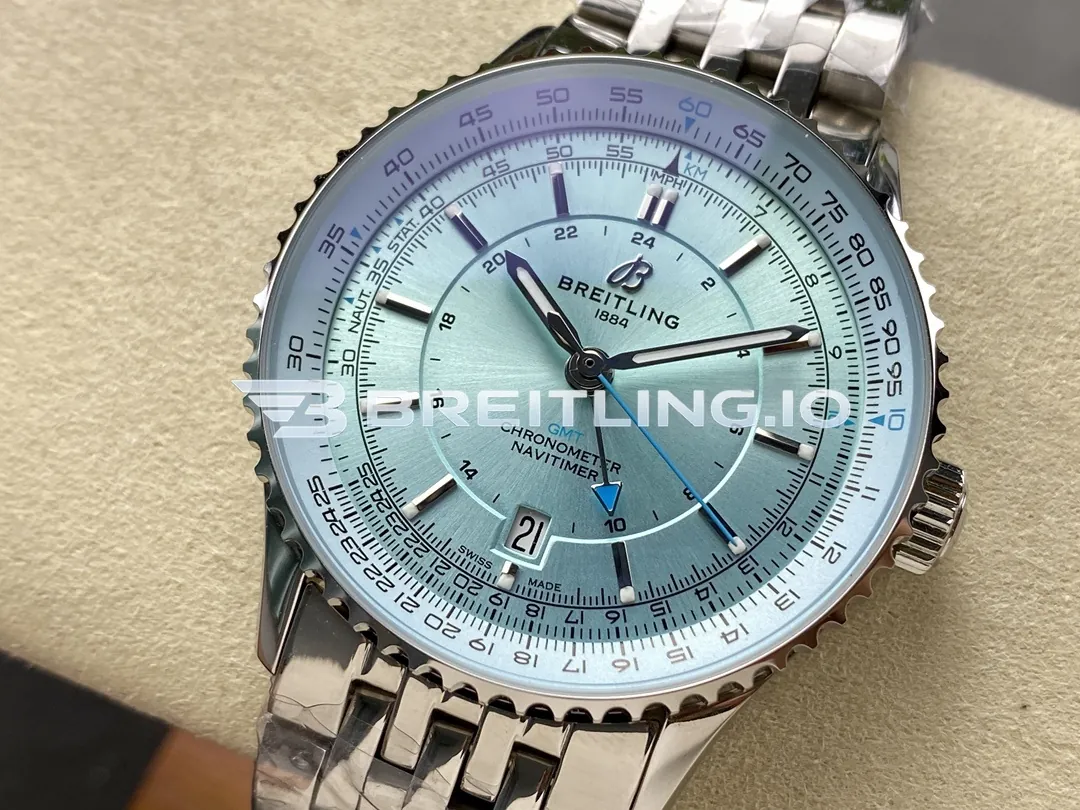 Breitling Navitimer GMT A32310171C1A1 41mm Ice Blue Dial Polished Stainless Steel Case Super Clone Dial Detail 2