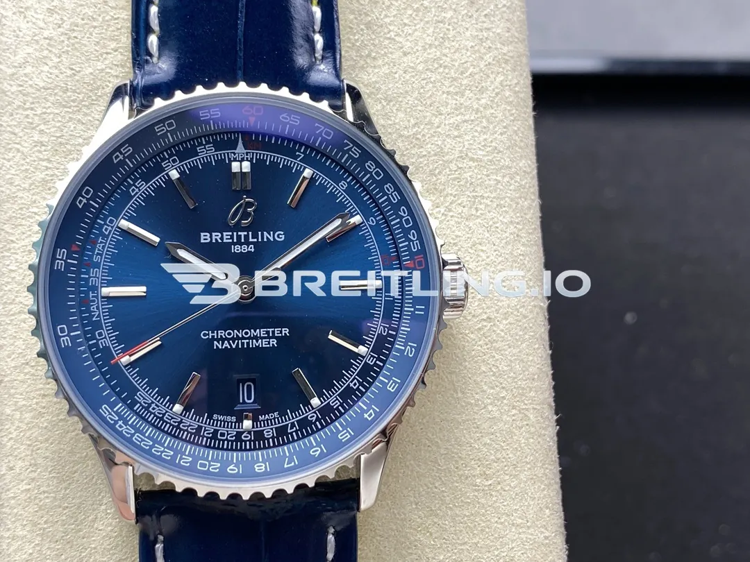 Breitling Navitimer A17329161C1P1 41mm Deep Blue Dial Polished Rotating Bezel Blue Leather Strap Replica Front View