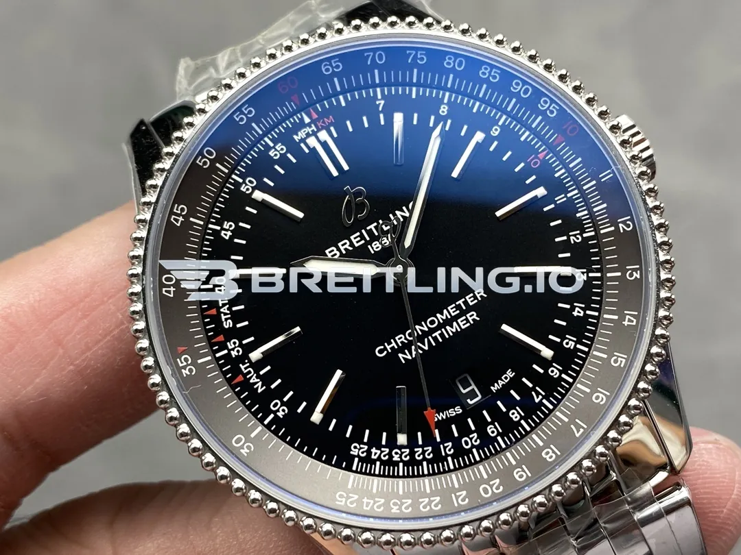 Breitling Navitimer A17325241B1A1 41mm Black Dial Silver Beaded Bezel Stainless Steel Bracelet Super Clone Dial Detail 2