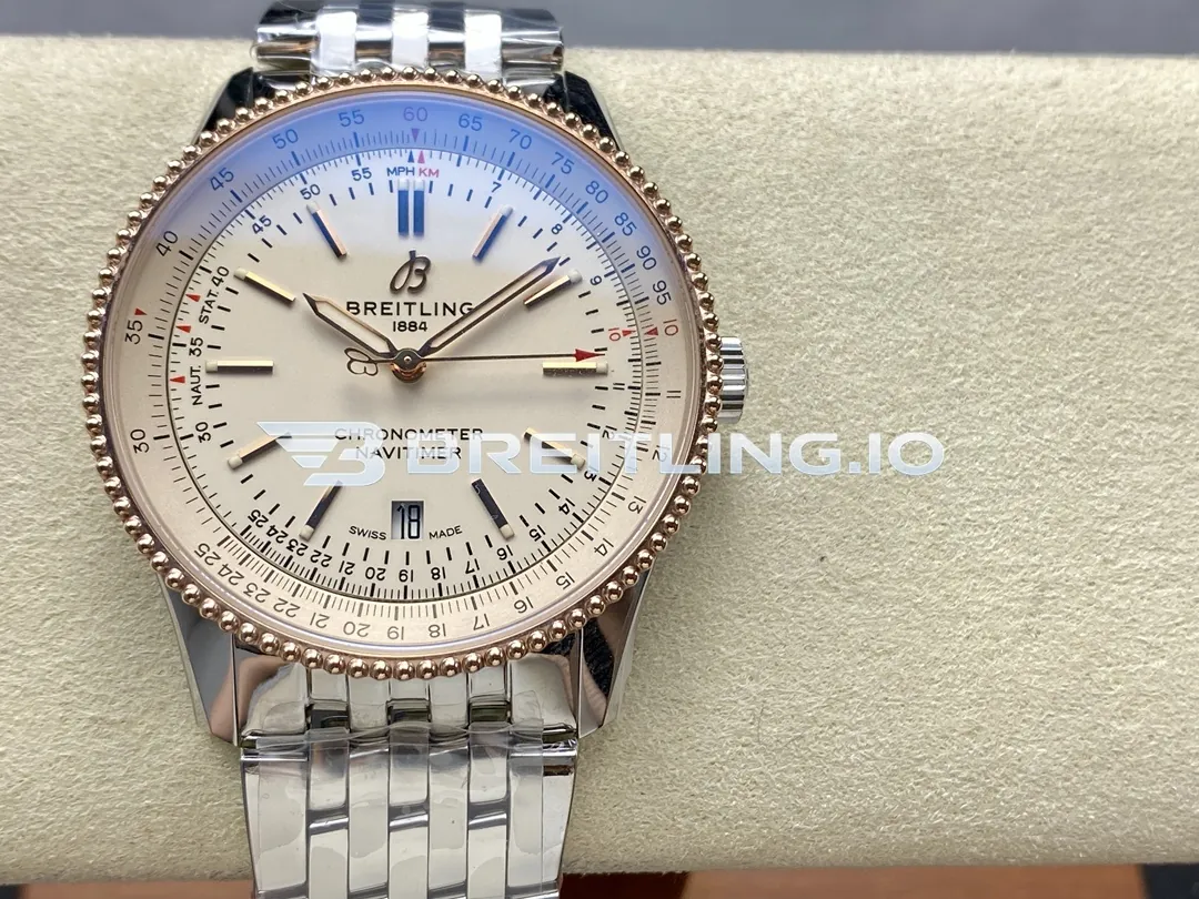 Breitling Navitimer U17326211G1A1 41mm White Dial 18K Rose Gold Beaded Bezel Two-Tone Steel Super Clone Front View