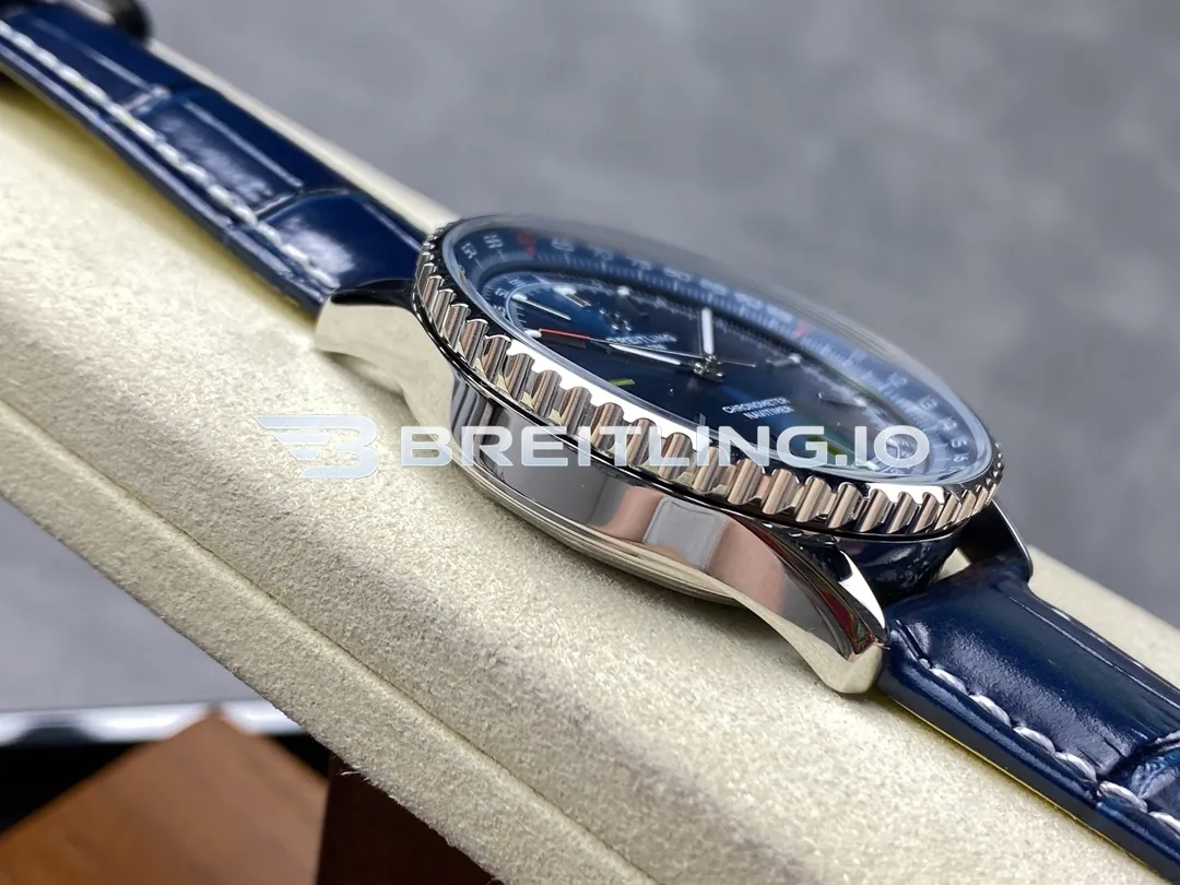 Breitling Navitimer A17329161C1P1 41mm Deep Blue Dial Polished Rotating Bezel Blue Leather Strap Replica Left View
