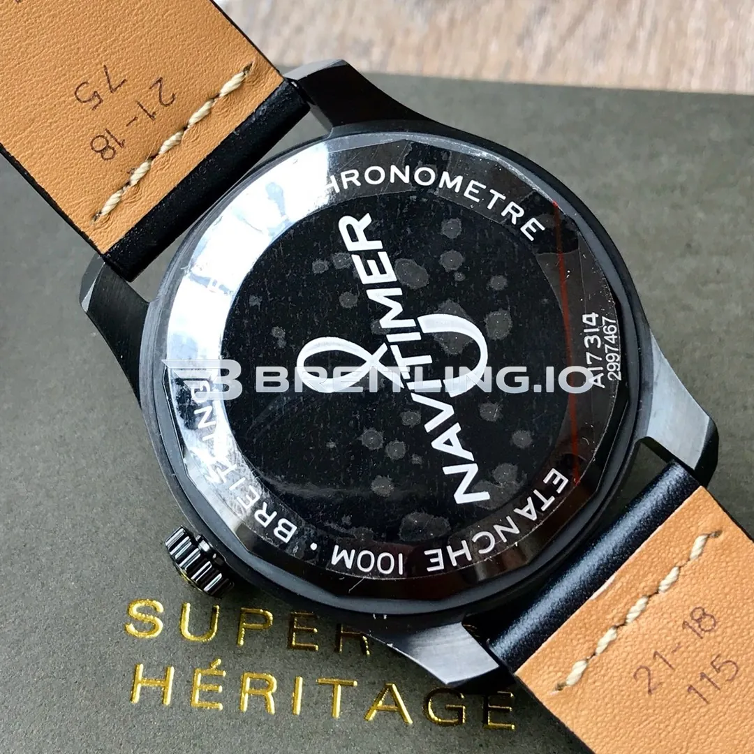 Breitling Navitimer M17314101B1X1 41mm Black Dial DLC Coated Black Steel Case Black Leather Strap Replica Back View
