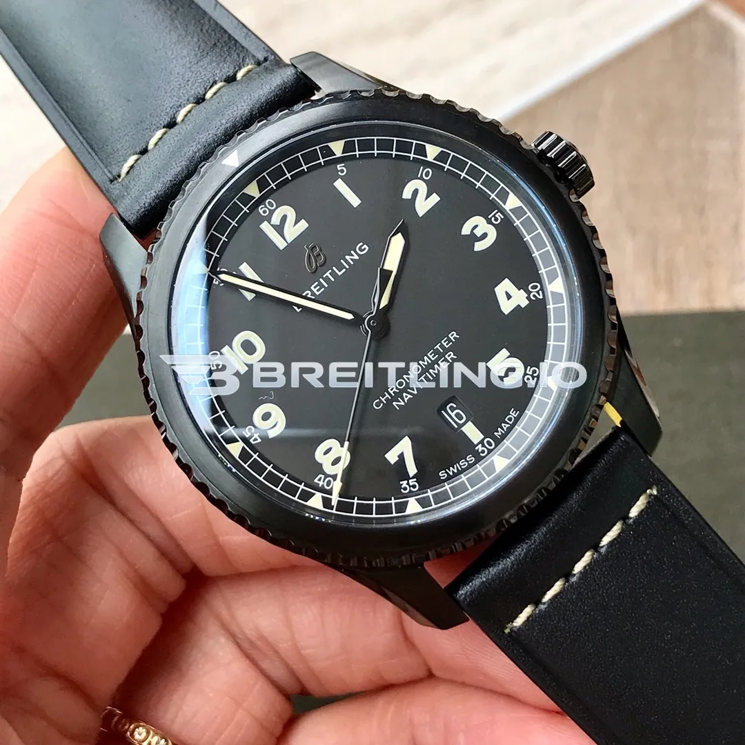 Breitling Navitimer M17314101B1X1 41mm Black Dial DLC Coated Black Steel Case Black Leather Strap Replica Dial Detail 1
