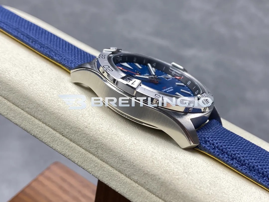 Breitling Avenger II GMT A32320101C1X1 41mm Blue Dial Brushed Stainless Steel Bezel Blue Fabric Strap Replica Left View