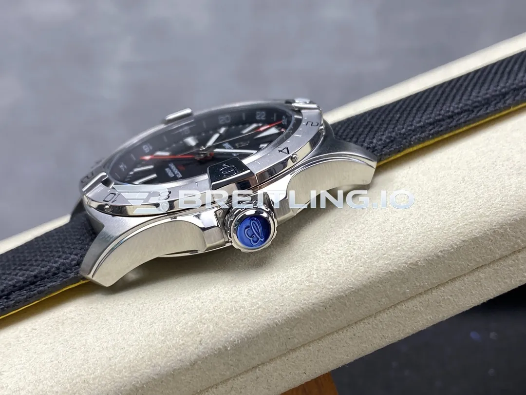 Breitling Avenger II GMT A32320101B1X1 44mm Black Dial Unidirectional Ratchet Bezel Black Fabric Strap Replica Right View