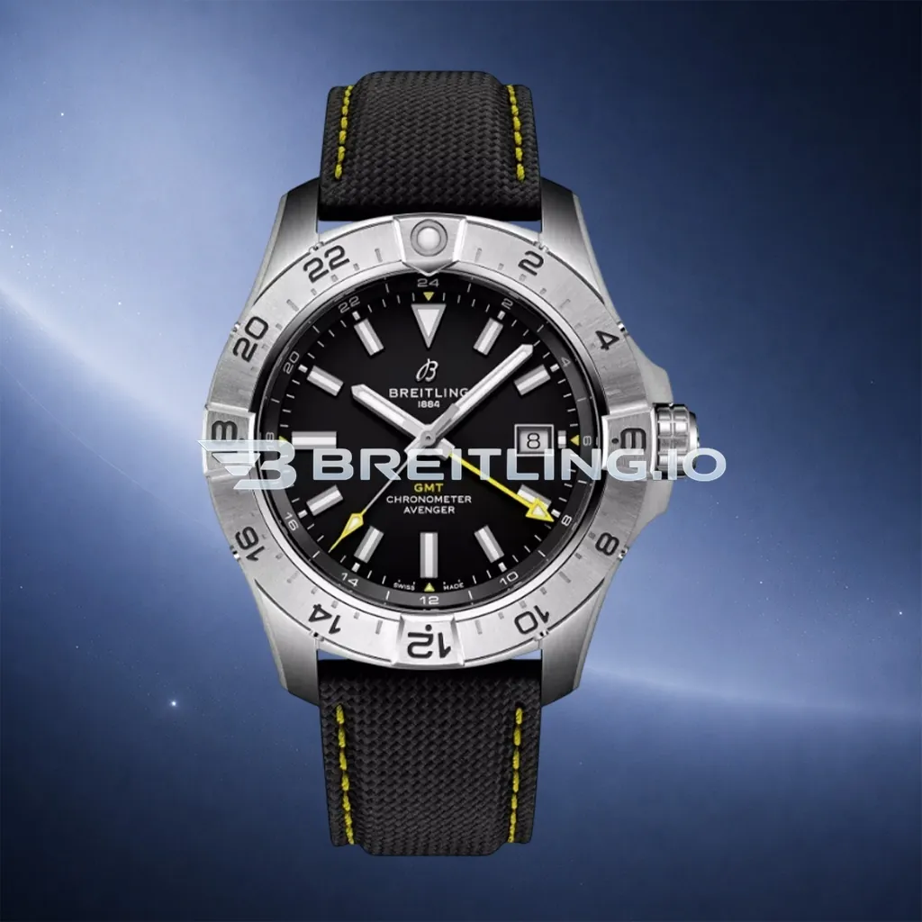 Breitling Avenger II GMT A323201A1B1X1 44mm Black Dial Unidirectional Ratchet Bezel Black Fabric Strap Replica First Image