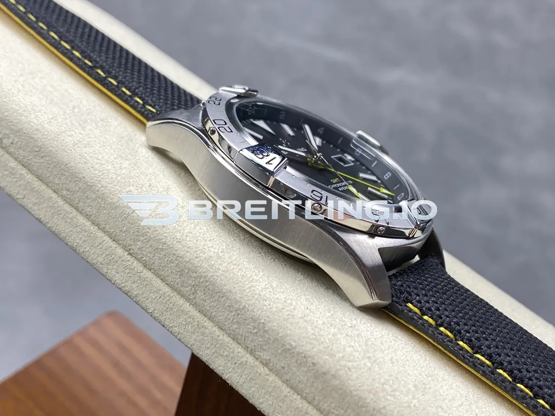 Breitling Avenger II GMT A323201A1B1X1 44mm Black Dial Unidirectional Ratchet Bezel Black Fabric Strap Replica Left View