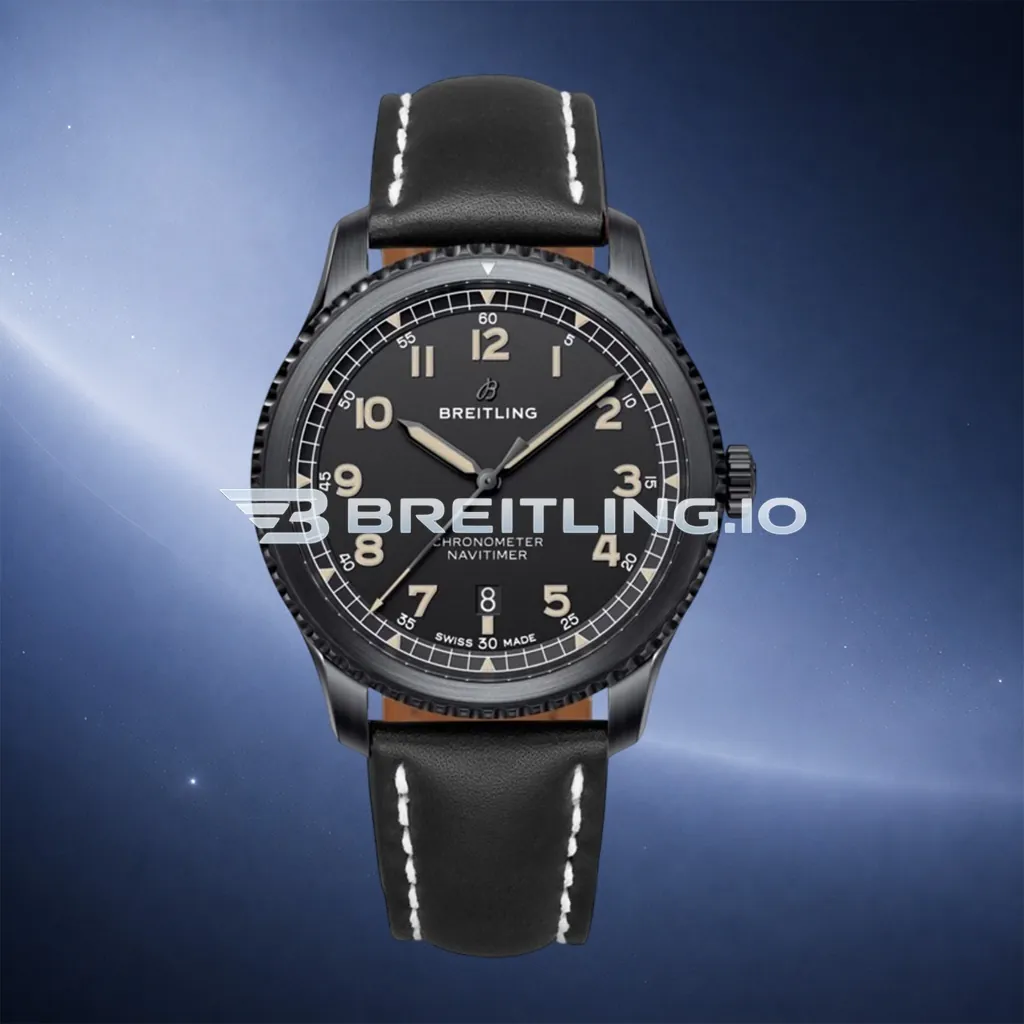 Breitling Navitimer M17314101B1X1 41mm Black Dial DLC Coated Black Steel Case Black Leather Strap Replica First Image