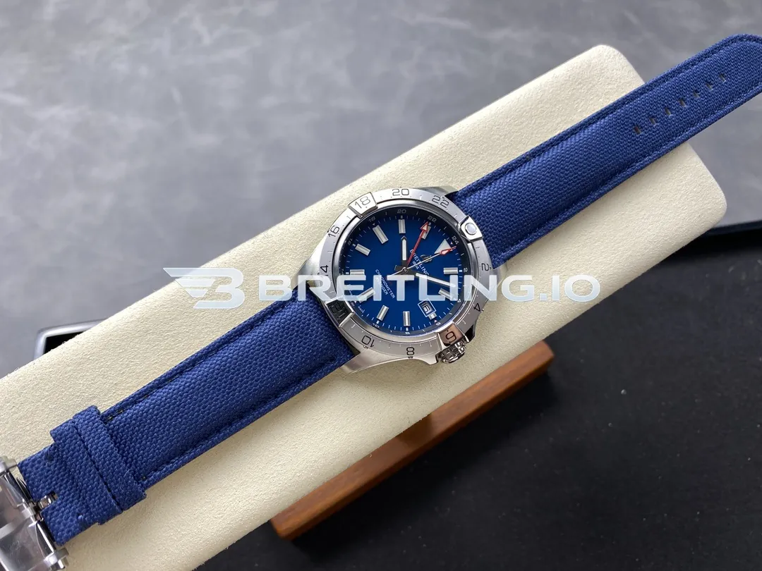 Breitling Avenger II GMT A32320101C1X1 41mm Blue Dial Brushed Stainless Steel Bezel Blue Fabric Strap Replica Side View