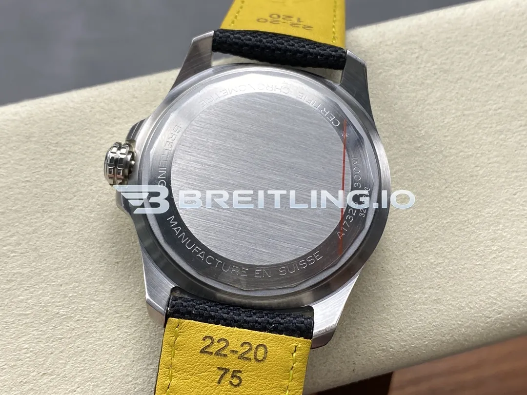 Breitling Avenger II GMT A32320101B1X1 44mm Black Dial Unidirectional Ratchet Bezel Black Fabric Strap Replica Back View