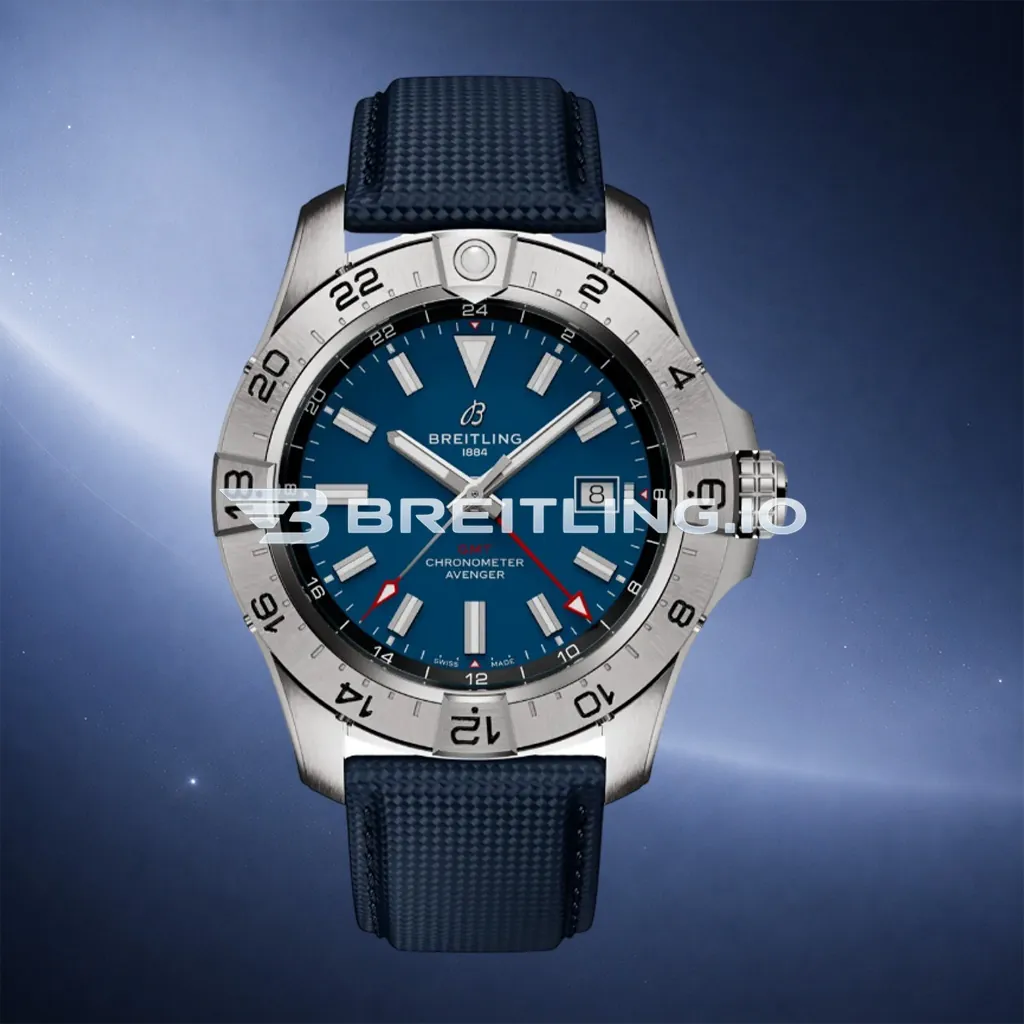 Breitling Avenger II GMT A32320101C1X1 41mm Blue Dial Brushed Stainless Steel Bezel Blue Fabric Strap Replica First Image