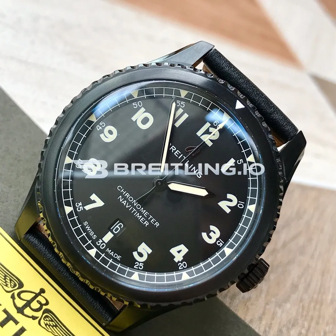 Breitling Navitimer M17314101B1X1 41mm Black Dial DLC Coated Black Steel Case Black Leather Strap Replica Dial Detail 3