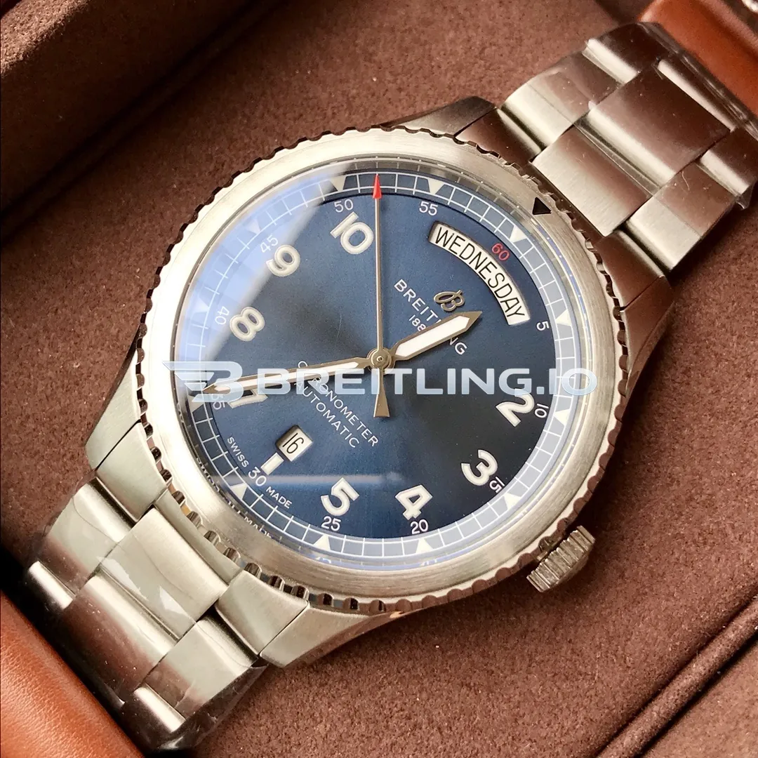 Breitling Navitimer A45330101C1A1 41mm Blue Sunburst Dial Brushed Stainless Steel Case Day-Date Super Clone Front View
