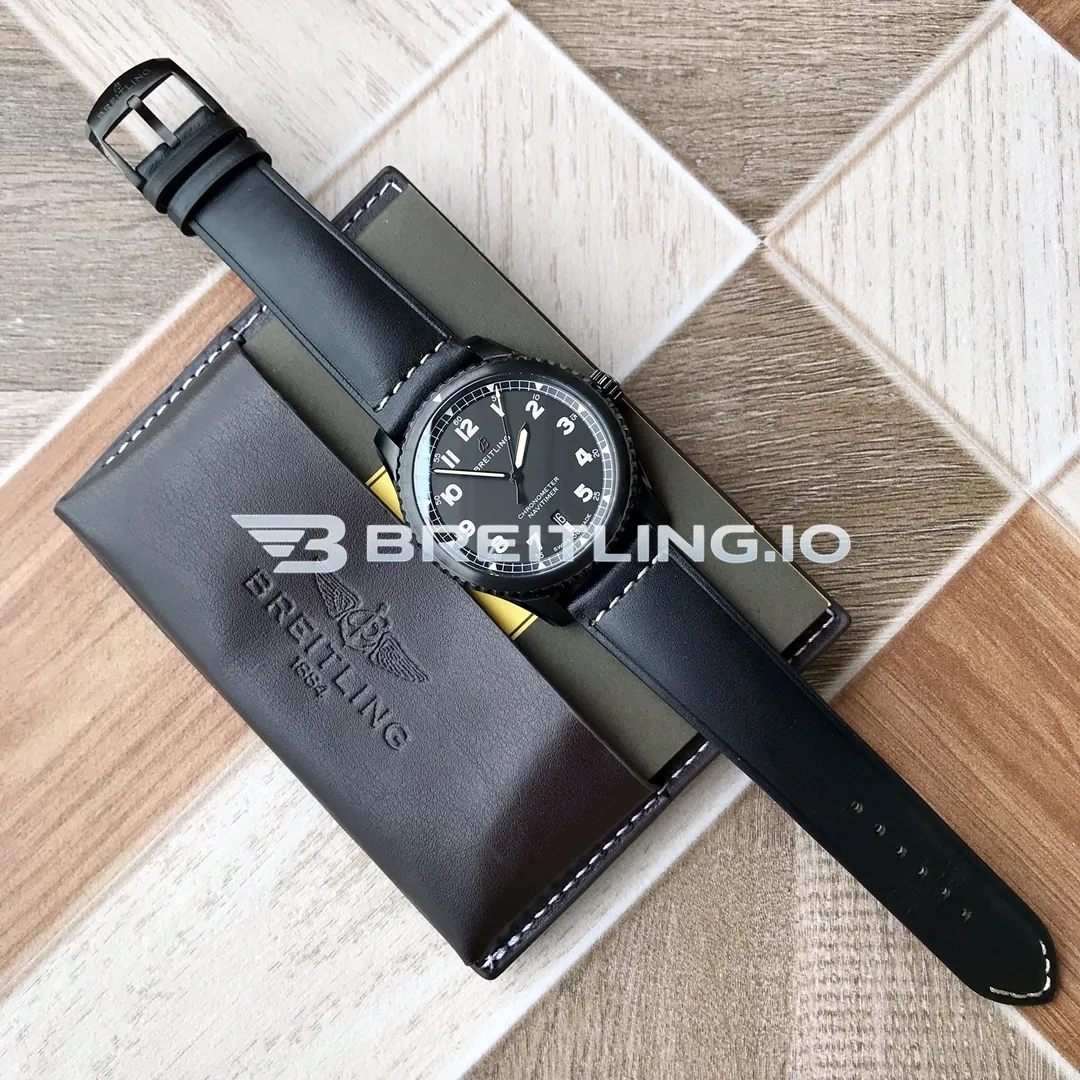 Breitling Navitimer M17314101B1X1 41mm Black Dial DLC Coated Black Steel Case Black Leather Strap Replica Side View