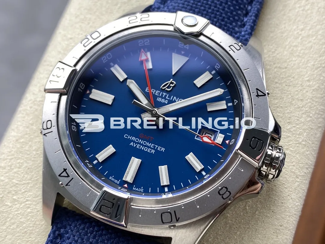 Breitling Avenger II GMT A32320101C1X1 41mm Blue Dial Brushed Stainless Steel Bezel Blue Fabric Strap Replica Dial Detail 2