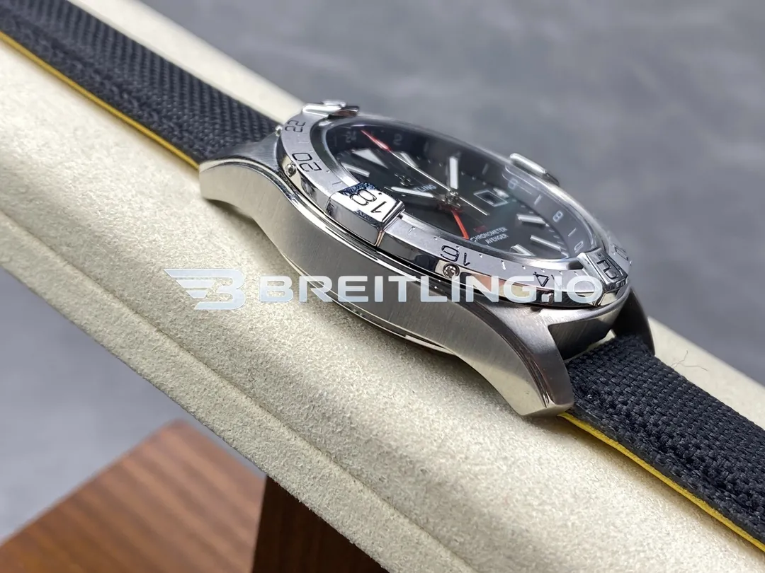 Breitling Avenger II GMT A32320101B1X1 44mm Black Dial Unidirectional Ratchet Bezel Black Fabric Strap Replica Left View