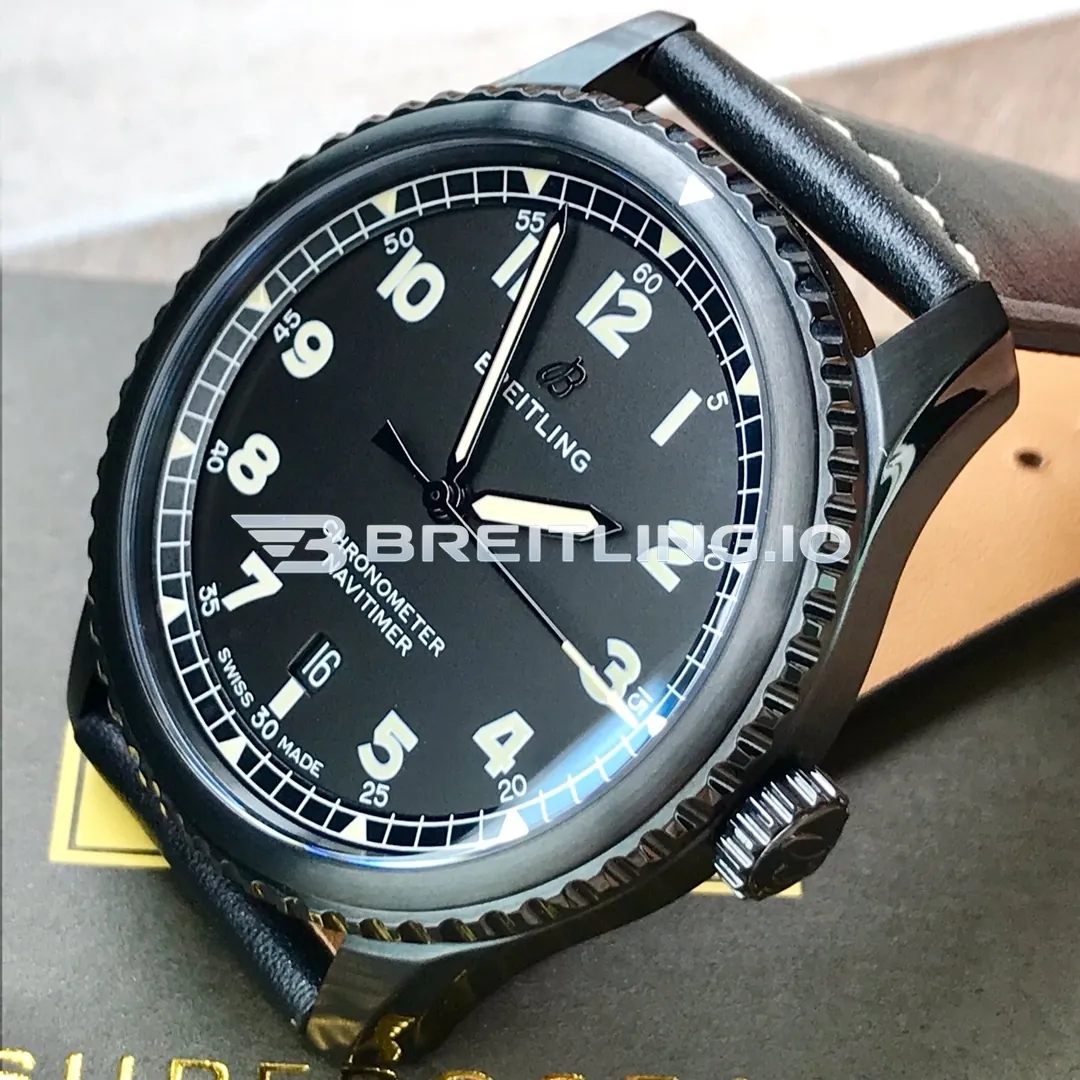 Breitling Navitimer M17314101B1X1 41mm Black Dial DLC Coated Black Steel Case Black Leather Strap Replica Right View