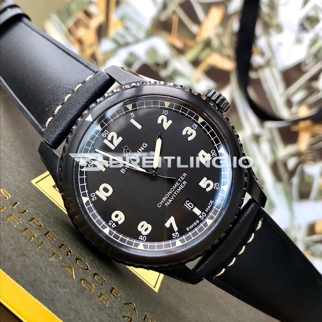 Breitling Navitimer M17314101B1X1 41mm Black Dial DLC Coated Black Steel Case Black Leather Strap Replica Dial Detail 2