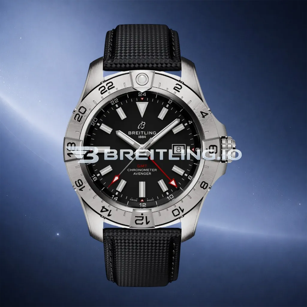Breitling Avenger II GMT A32320101B1X1 44mm Black Dial Unidirectional Ratchet Bezel Black Fabric Strap Replica First Image