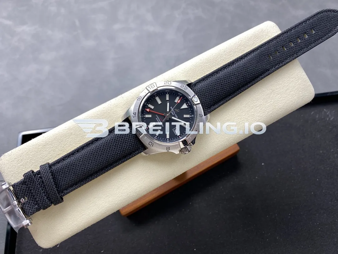 Breitling Avenger II GMT A32320101B1X1 44mm Black Dial Unidirectional Ratchet Bezel Black Fabric Strap Replica Side View