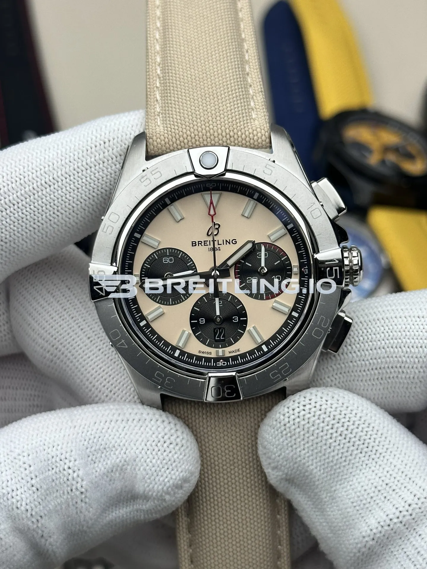 Breitling Avenger Chronograph B01 44mm AB0147101A1X1 Sand Dial Brushed Satin Stainless Steel Bezel Super Clone Front View