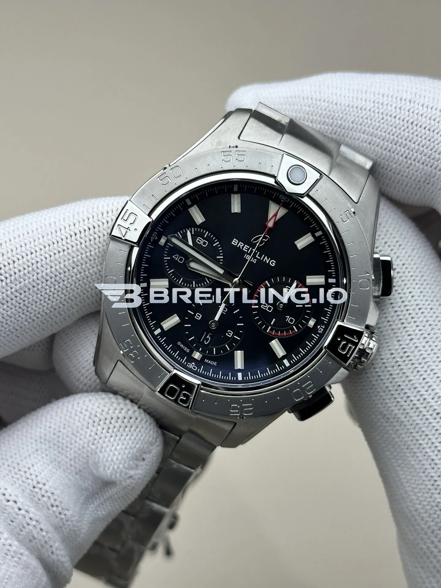 Breitling Avenger B01 Chronograph AB0147101B1A1 44mm Black Dial Unidirectional Ratchet Bezel Stainless Steel Replica Side View 2