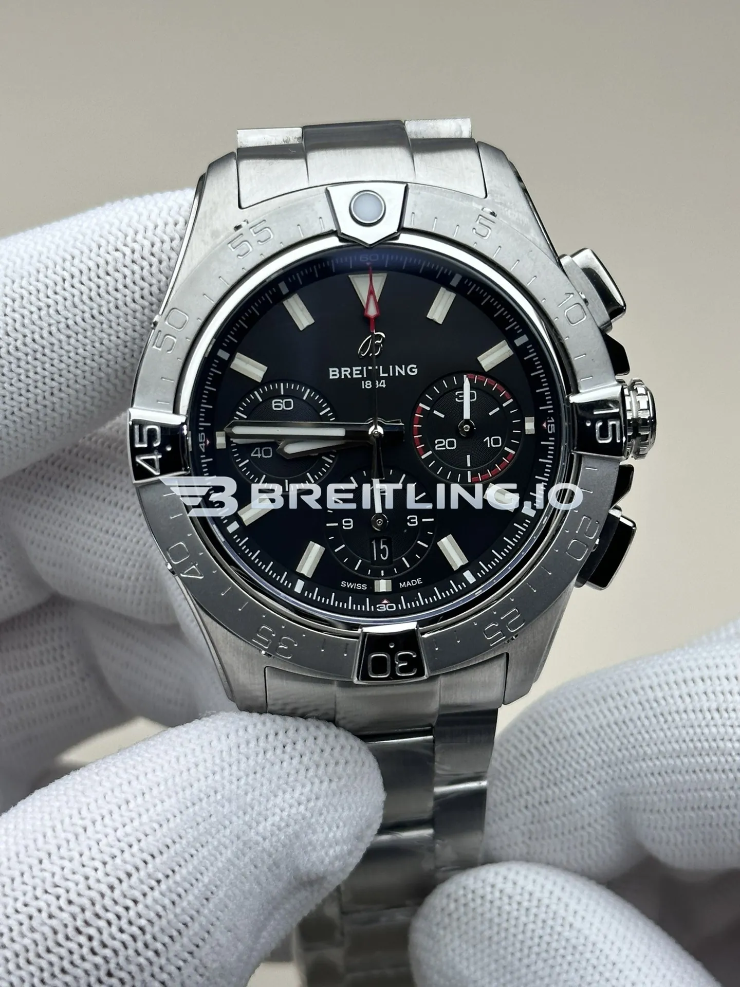 Breitling Avenger B01 Chronograph AB0147101B1A1 44mm Black Dial Unidirectional Ratchet Bezel Stainless Steel Replica Front View