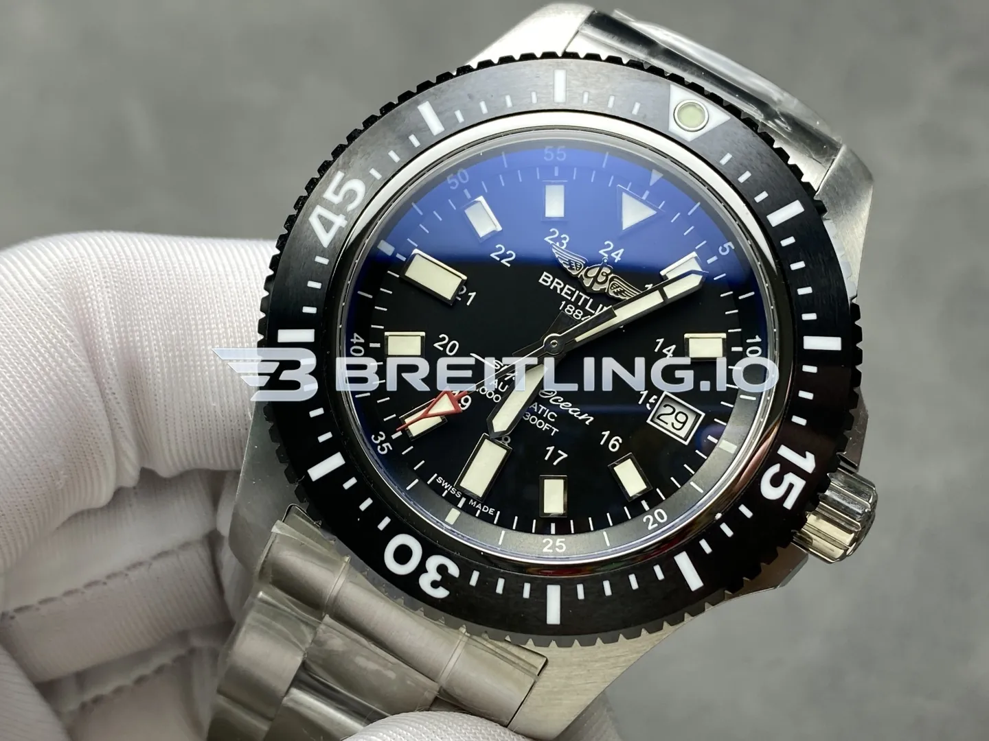 Breitling Superocean 44 Special Y17393101B1A1 Black Dial Black Unidirectional Ceramic Bezel Super Clone Dial Detail 2