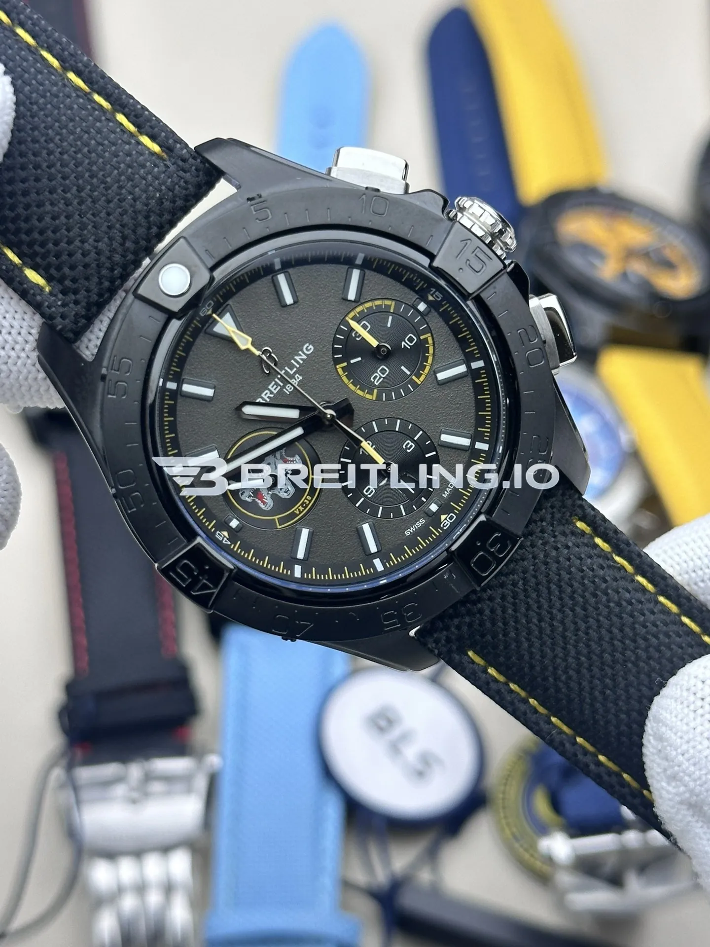 Breitling Avenger B01 Chronograph 44 Night Mission SB01472A1B1X1 Dark Grey Dial Black Ceramic Case Black Fabric Strap Replica Side View 1