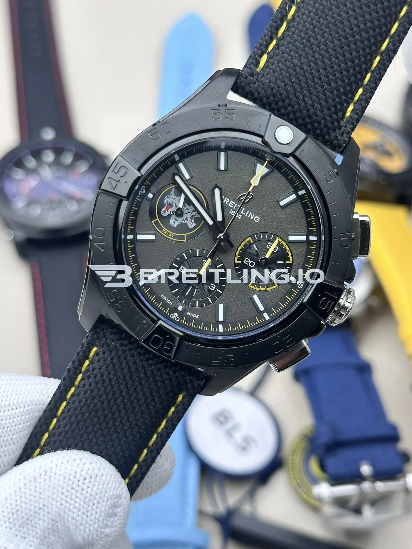 Breitling Avenger B01 Chronograph 44 Night Mission SB01472A1B1X1 Dark Grey Dial Black Ceramic Case Black Fabric Strap Replica Side View 2